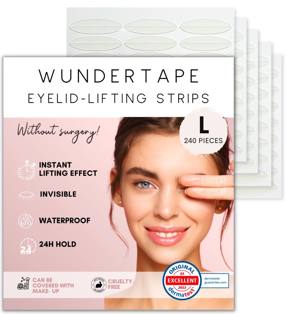 WUNDERTAPE Eyelid Tape instant eyelid lift strips (lifting tapes for hooded droopy eyes) eye lift tape stickers for 24h stay, invisible, waterproof (240 x size L)