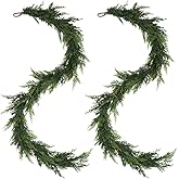 Christmas Cedar Garland,2Pcs 6ft Real Touch Cedar Pine Garland for Mantle Fireplace Outdoor Indoor Christmas Decorations