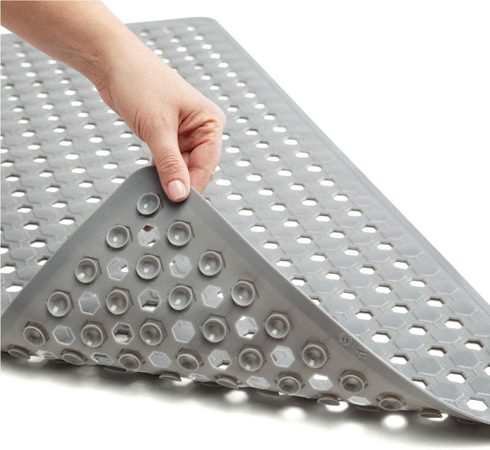 Gorilla Grip Patented Bath Tub and Shower Mat, 35x16, Machine Washable, Extra Large Bathtub Mats with Drain Holes and Suction Cups to Keep Floor Clean, Soft on Feet, Bathroom Accessories, Gray Opaque: Home & Kitchen