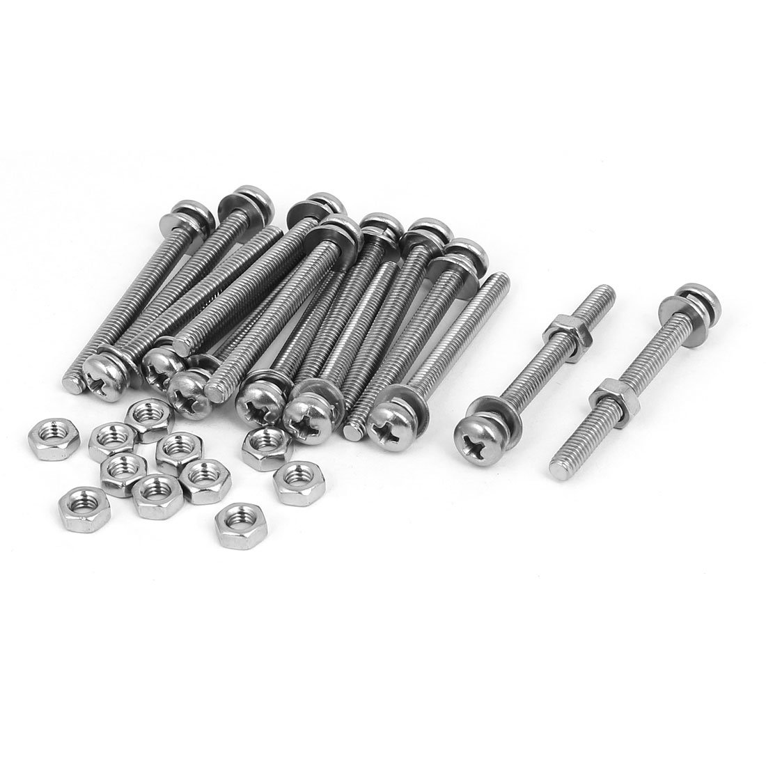 Sourcingmap M4 x 40mm 304 Stainless Steel Phillips Pan Head Screws Nuts w Washers 15 Sets