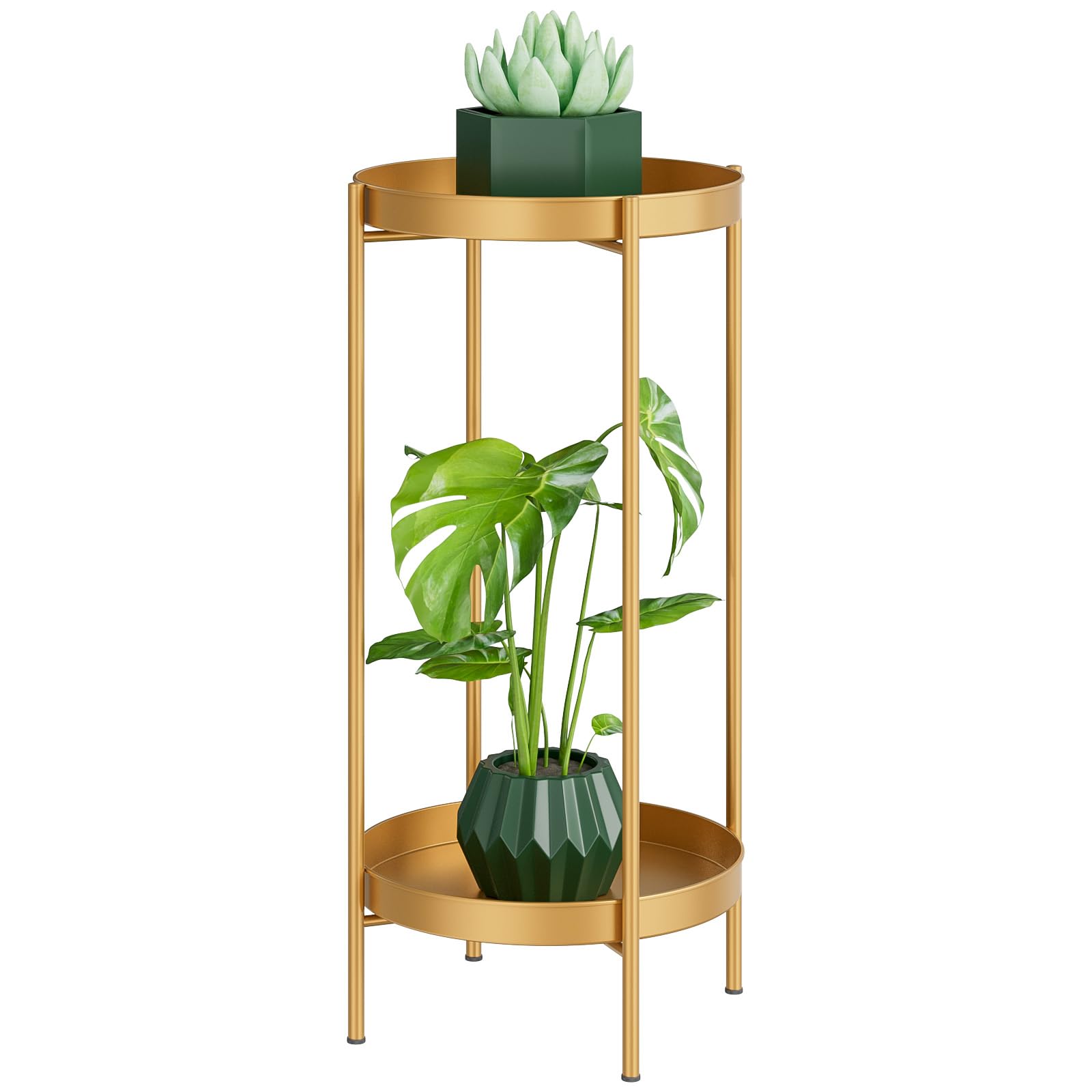 JANE EYRE Tall Metal Plant Stand Indoor Outdoor - 2 Tier Flower Pot Holder Table with Removable Trays, Rustproof Plant Display Shelf for Home Garden Patio Balcony Living Room, Gold