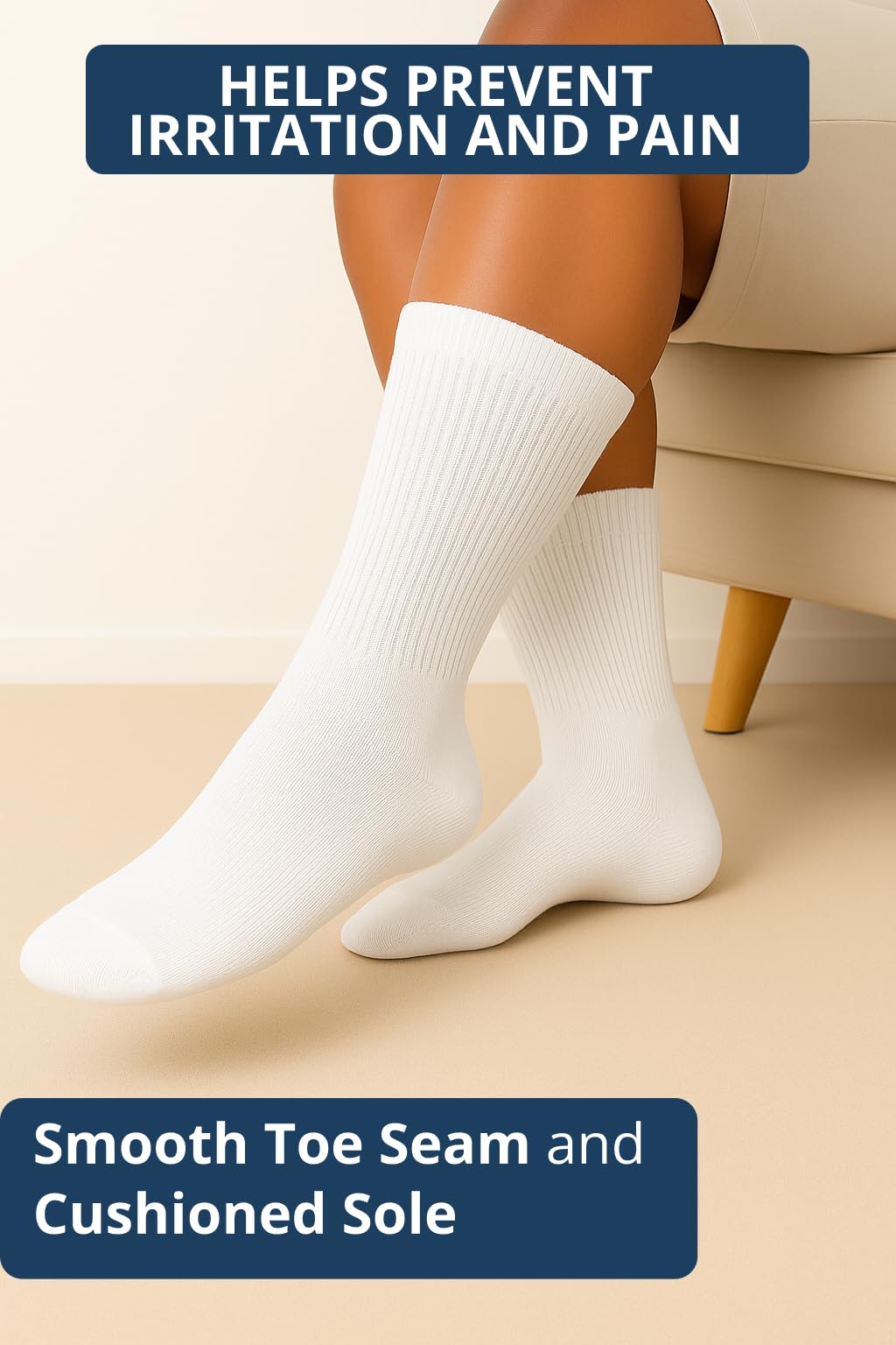 Special Essentials Diabetic Socks for Men & Women – 12 Pairs of Non-Binding Moisture-Wicking Neuropathy Socks – Crew Length