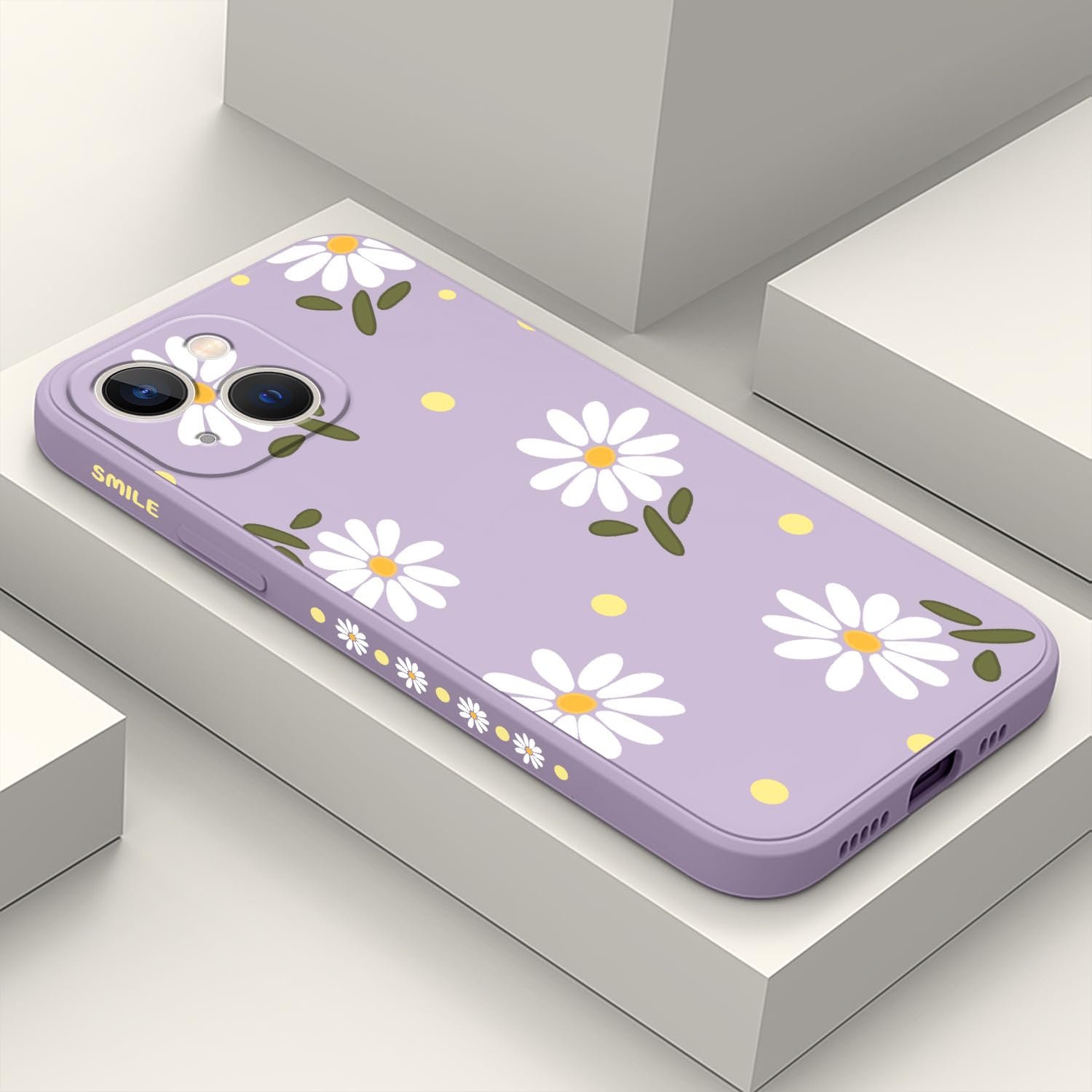 Photo 1 of LEECG for iPhone 13 Mini Case Flower Butterfly Cute Astronaut Design Phone Cover Soft Microfiber Lining Slim Liquid Silicone 13 Mini Phone Case-Daisy Purple
