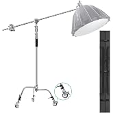 EACHSHOT C Stand Metal with Bag Wheel Max 10.8ft/330cm with 106cm Holding Arm 2 Pieces Grip Head for Godox AD400 Pro AD600 Pro AD600BM Aputure 120D 300D II for Photography Studio Video Monolight