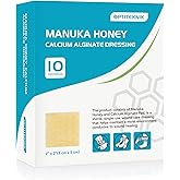 OPTITEKNIK Manuka Honey Calcium Alginate Wound Dressing 2"x2" Pack of 10, Medical Grade Manuka Honey Wound Care Bandages High Absorbency Patches for Wounds