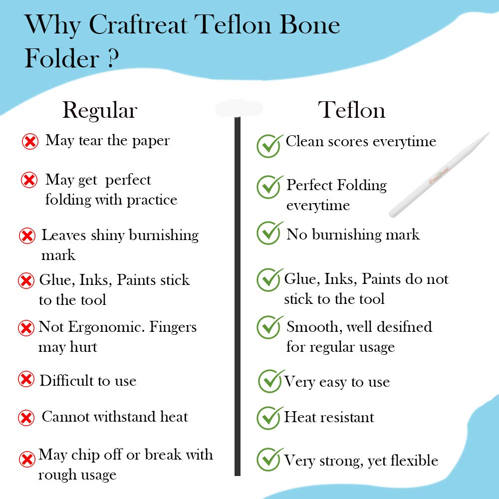 CrafTreat Teflon Bone Folders for Card Making - Burnisher Bone Folder - Teflon Bone Folder Tool for Scoring Creasing Origami and Paper Crafts- Pencil Shape Tool