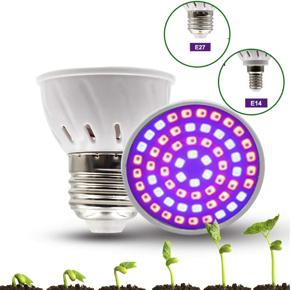 SAMTITYLED Grow Light Bulbs, Full Spectrum Grow Lamp, E27 E14 Socket LED Grow Lights for Veg and Bloom, Plant Light for Hydroponics, Greenhouse, Organic, Indoor Plants