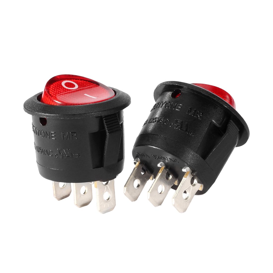 Sourcingmap 10Pcs Red Lamp 3 Terminal SPST 2 Position Marine Round Button Rocker Wiring Toggle Switch On/Off AC 250V/10A 125V/12A