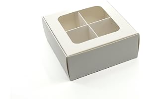 GRETEL BAKING Treat boxes with window and dividers | 4 SMALL compartments | 4.5 x 4.5 x 1.9 in | Chocolate covered strawberries supplies, macaron boxes, baked goods packaging | 20-pack (White)