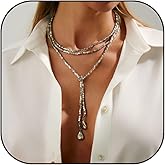 Peraca Cris Statement Necklace for Women Rhinestone Long Heart Pendant Layered Y Necklace Gold Silver Dainty Elegant Boho Jewelry Gift