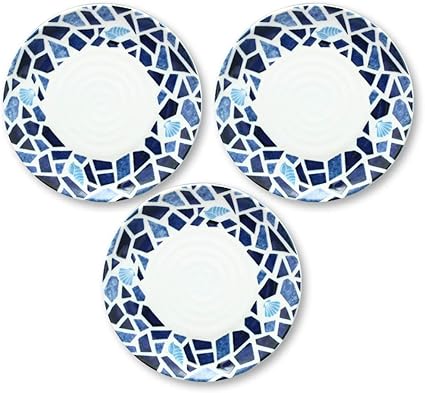 Amazon Co Jp 3枚set 地中海プレート 陶磁器 日本製 美濃焼 プレート 皿 径16 2cm 海 ブルー 青 タイル 貝殻 食器 キッチン 取皿 ケーキ皿 ホーム キッチン
