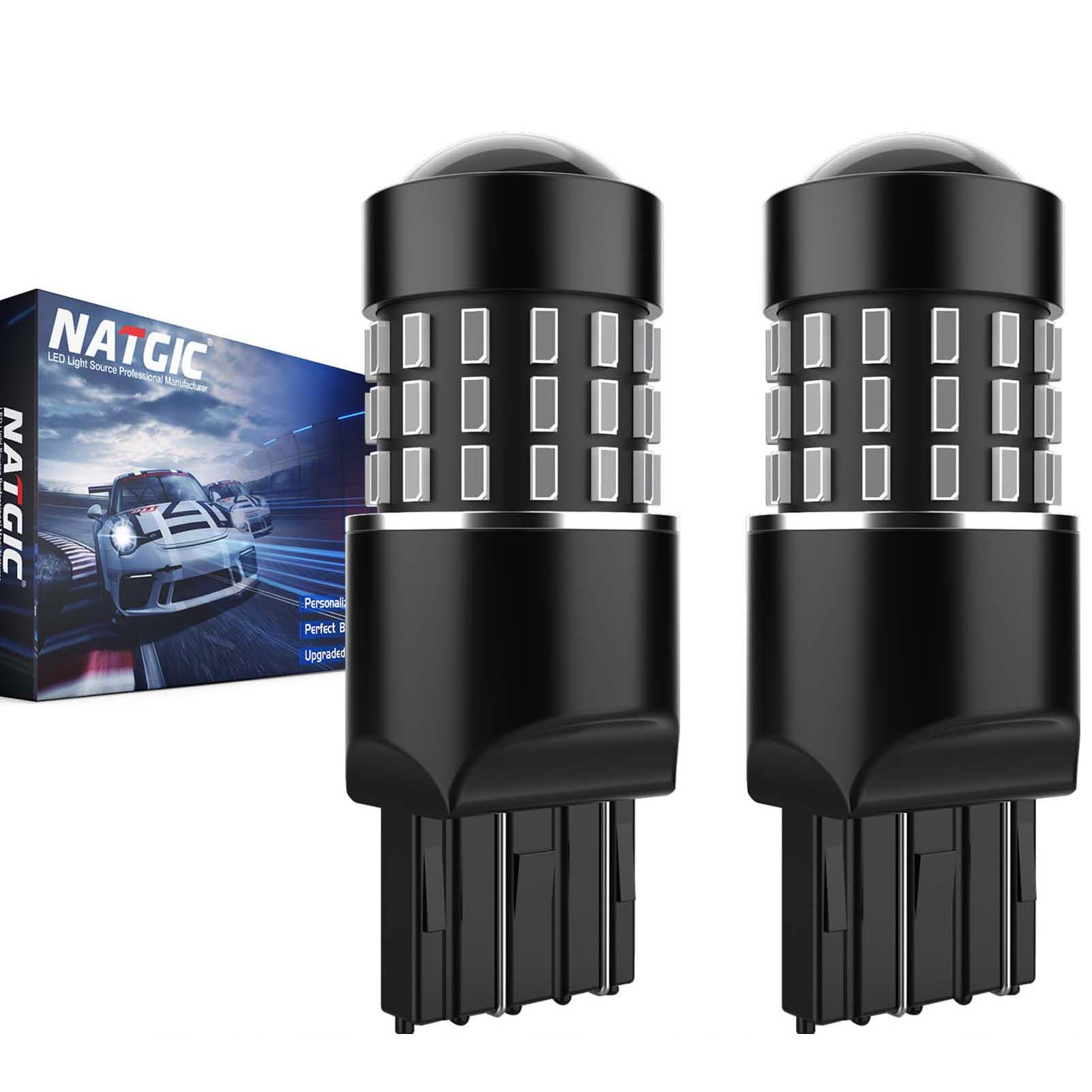 NATGIC 7443 7444NA 7440 7440NA Bulbs Extremely Bright 3014SMD 54-EX Chipsets with Lens Projector for Tail Lights Brake Lights,Red 12-24V(2-Pack)