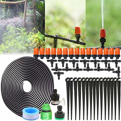 Distribution Drip Irrigation Kit Accessories Automatic Plant Watering System + Atomizing Nozzle Mister Dripper Misting Cooling System Saving Water for Garden Vegetable Flower Beds Landscaping 32ft