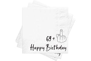 RUSPEPA 25 Pcs Funny 70th Birthday Cocktail Napkins, "69+1" Middle Finger Humor Design Disposable Paper Napkins for Men, Wome