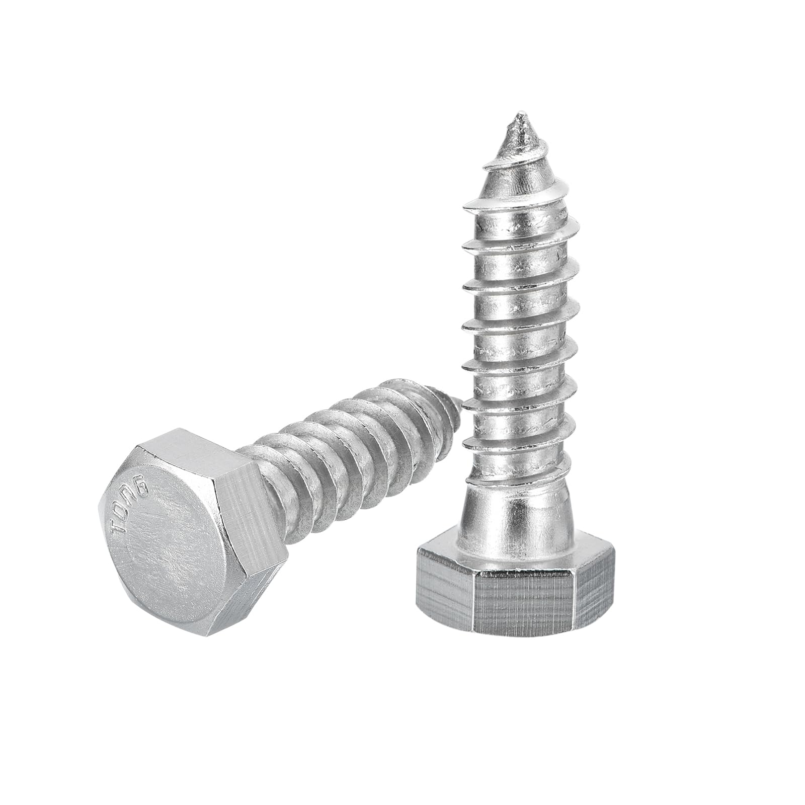 DTGN 1/2" x 2-1/2" Hex Lag Bolts - 2 Pack - for Woodworking, Furniture - 304 Stainless Steel Partial Thread Hexagon Head Lag Screws for Wood - Silver