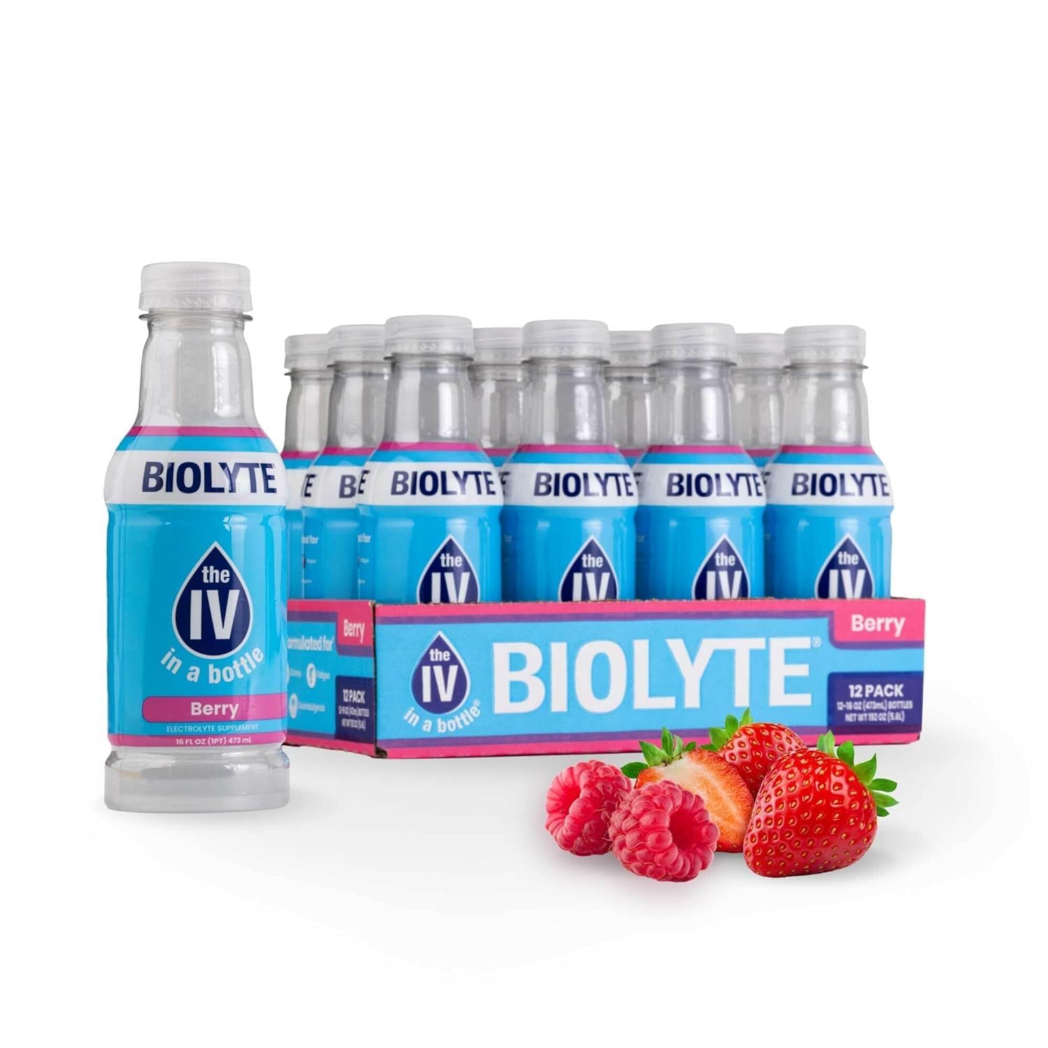 BIOLYTE Electrolyte Drink - Doctor-Formulated Hydration Drink, Electrolytes Water, Chemotherapy Must Haves for Women & Men, Rehydration IV Liquid in a Bottle- Mixed Berry, 16 Fl Oz (12 Pack)