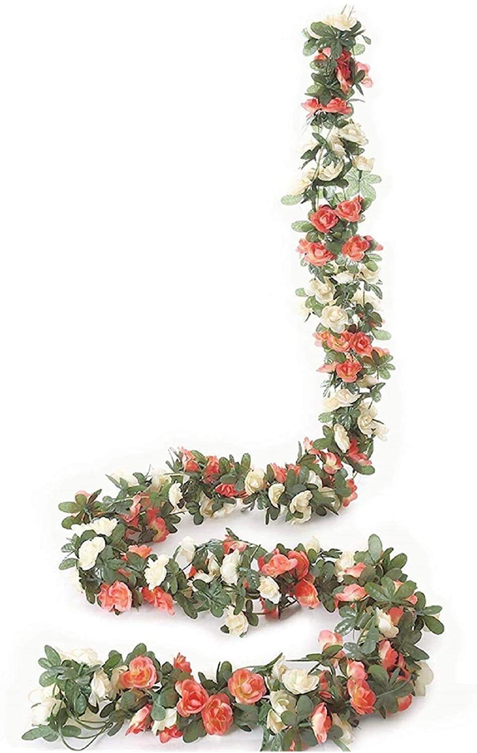 Ruiuzioong Flower Garland Fake Rose Vine 4pcs Artificial Flowers Hanging Rose Ivy Hanging Baskets Wedding Arch Garden Background Decor (Yellow-Orange,4)