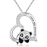 JUSTKIDSTOY Panda Necklace Gifts for Mother's Day 925 Sterling Silver Cute Animal Heart Pendant - I Love You Forever Jewelry for Women Daughter Panda Lover