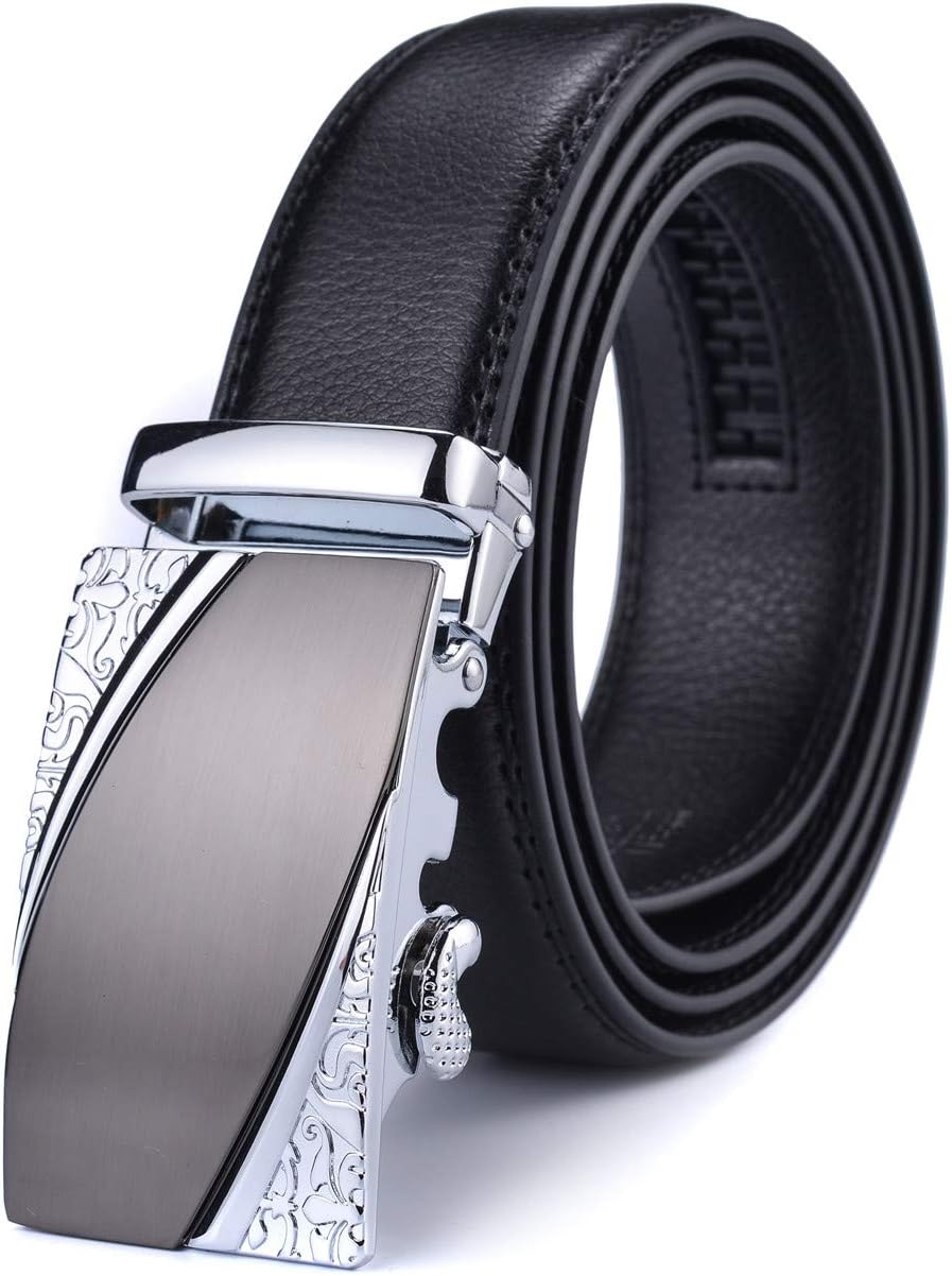 X XHtang Men's Ratchet Belt with Genuine Leather, Slide Belt for men 1 3/8 inches Wide