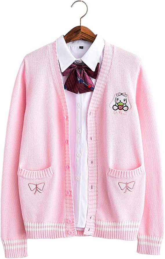 Amazon Co Jp Yujianxiong カーディガン ニット レディース セーター スクールカーディガン 学生服 女子 Jk 制服 コスプレ 衣装 コスチューム 刺繍 カットソー ニットトップス 上着 スクールセーター 服 ファッション小物