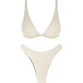 ZAFUL Bikini Sets for Women Triangle Textured Plunging High Cut Cheeky Bikini Swimsuits Two Piece Bathing Suits