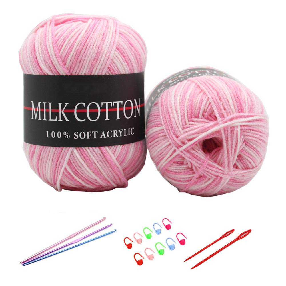 6X 50g Knitting Rainbow Wool Yarn Balls Colorful Hand Crochet Knitting Double Acrylic Yarn Set, 23 Colors, with 3 Crochet Hooks, 2 Needles, 10 Crochet Locking Stitch Markers (01)