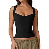 QINSEN Women's Sexy Sweetheart Neck Sleeveless T Shirts Double Lined Tees Slimming Fit Tops
