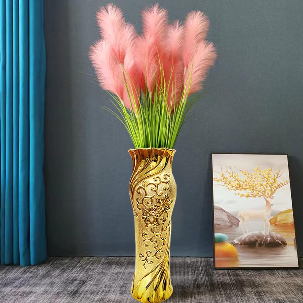 Photo 1 of 19 Inches Tall Floor Vase Extra Large Ceramic Decorative Vase Handmade Gold Floor Vase for Living Room Office Decor (BU48)