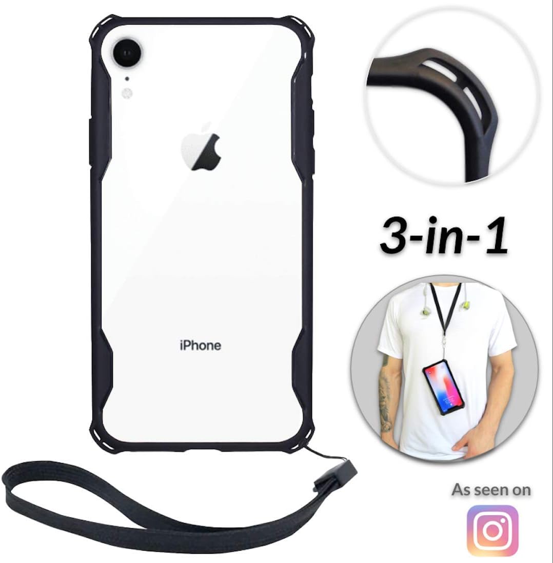 New iPhone 6 & 6s Clear Slim Case with Wrist Strap & Lanyard | Best Rugged TPU Bumper Case | Strong Loop Hole Attachments for Wrist Leash, Tether Holder etc – iPhones: Xs X Xr Xs Max X 8 7 6 6s Plus