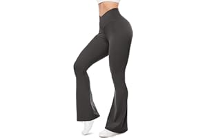 UEU Flare Leggings for Women with Tummy Control, V Crossover High Waisted Yoga Pants, Bootcut Wide Leg, 29-33" Inseam