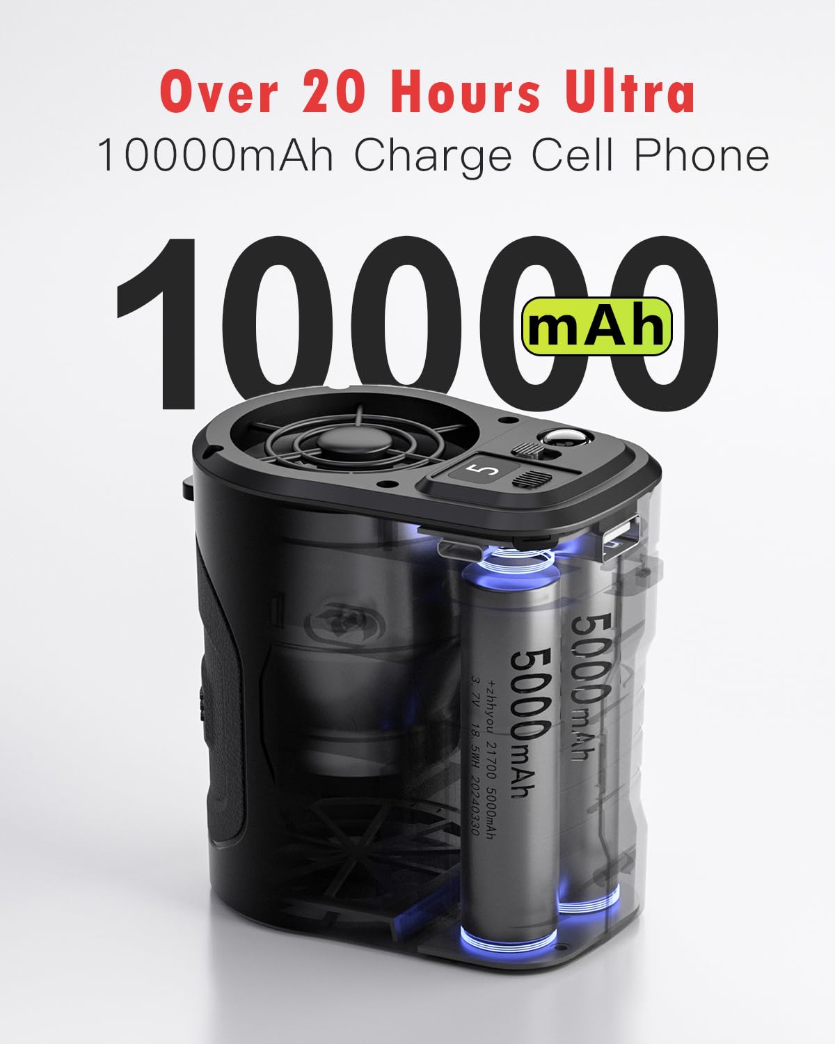 Yinken Waist Fan 10000mAh Rechargeable,Portable Fan with over 24H Working Time, 15000RPM Strong Airflow Wearable small Belt Fan Personal Waist Clip for Clothes Shirt Farm Work Hiking Outdoor Jobsite