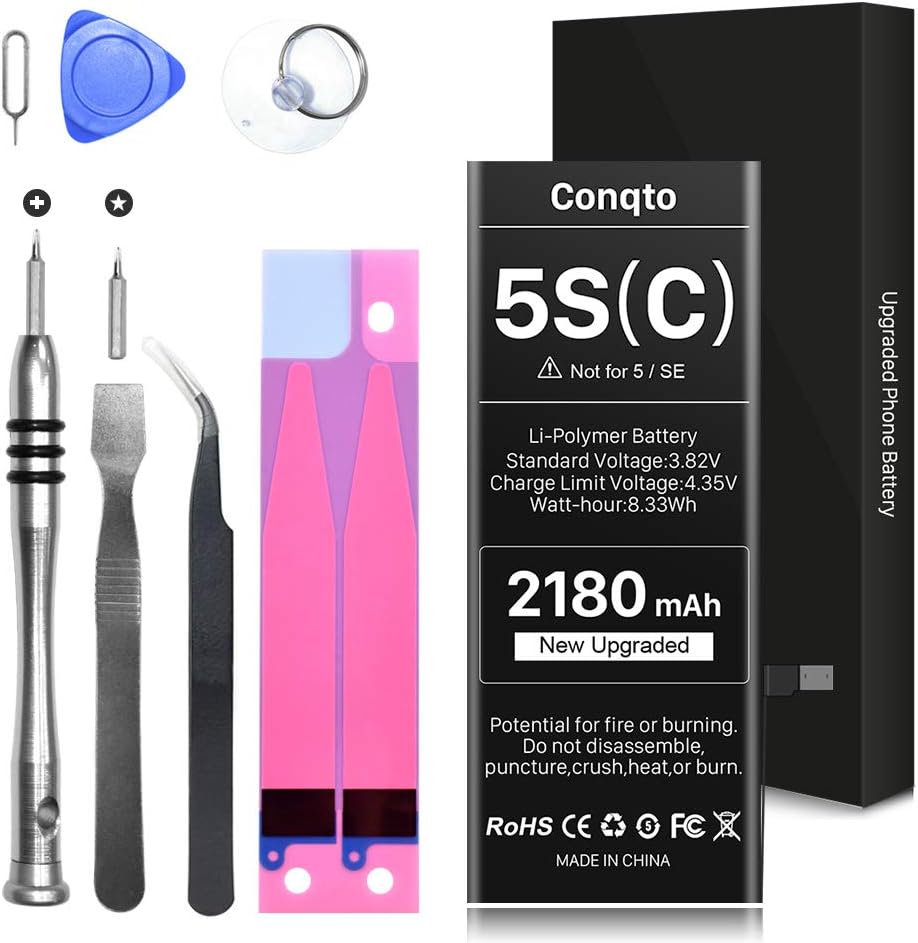 [2180mAh] Battery for iPhone 5S/ 5C (Not 5 or SE), High Capacity New Upgrade 0 Cycle Durable Li-Polymer Replacement Battery with Full Set Repair Tool Kit, Adhesive & Instructions: Home Audio & Theater