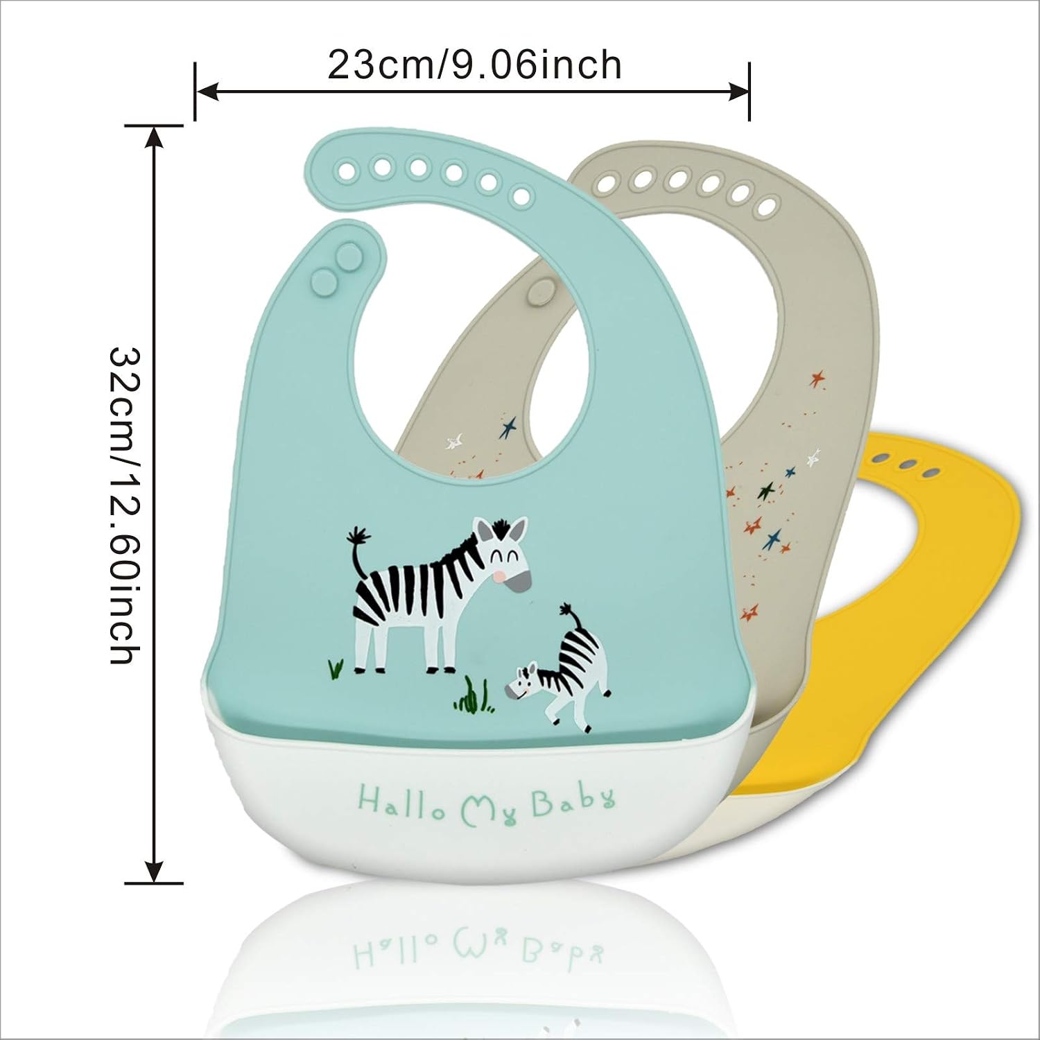 Baogaier Baby Bibs Silicone Waterproof Feeding Silicone Bib for Babies Easy Clean Soft Pocket Food Crumb Catcher for Weaning Toddler Kids Boys Animal Roll Up Bibs 6 Months Up Blue Grey Yellow - Image 4