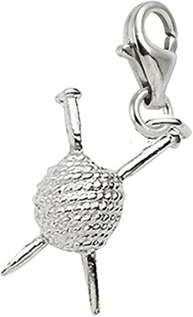 Sterling Silver Knitting Charm With Lobster Claw Clasp
