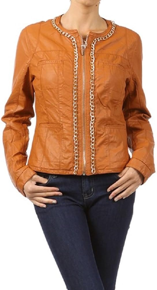 Women's Camel Leather Jacket (Medium) at Amazon Women's Coats Shop