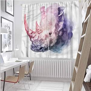 Blackout Curtains, Watercolor,Safari Animal Rhino, 84 Inches Length