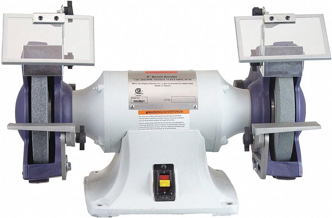 Dayton 8" Bench Grinder, 230V, 1 HP, 3450 Max. RPM, 3/4" Arbor, 5.0/2.5