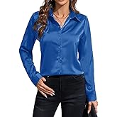 IBAOTORONI Women's Soft Wrinkle Free Satin Button Down Shirts Long Sleeve Classic Collared Business Casual Silk Blouses