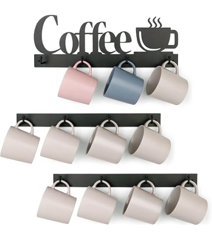 TRSPCWR Wall Mounted Mug Holder With 3 Drawers - Rustic Wood & Metal Coffee Cup Rack For Kitchen, Entryway