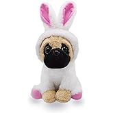 YONLIT Adorable Pug-Bunny Stuffed Animal Dressed in a White Rabbit Outfit, Super Cute and Soft Plush Puppy Bunny for Easter Basket Gift or Dog Lovers 10 Inches (Pug-Bunny 01)