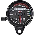 DKMOTORK 0021 KM/H Diameter 2.56 Inches Mechanical Motorcycle Speedometer Dual Odometer Gauge with Led Backlight Neutral Headlight Turn Signal Indicator Stainless 12V Black
