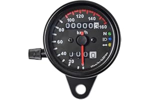 DKMOTORK 0021 KM/H Diameter 2.56 Inches Mechanical Motorcycle Speedometer Dual Odometer Gauge with Led Backlight Neutral Head