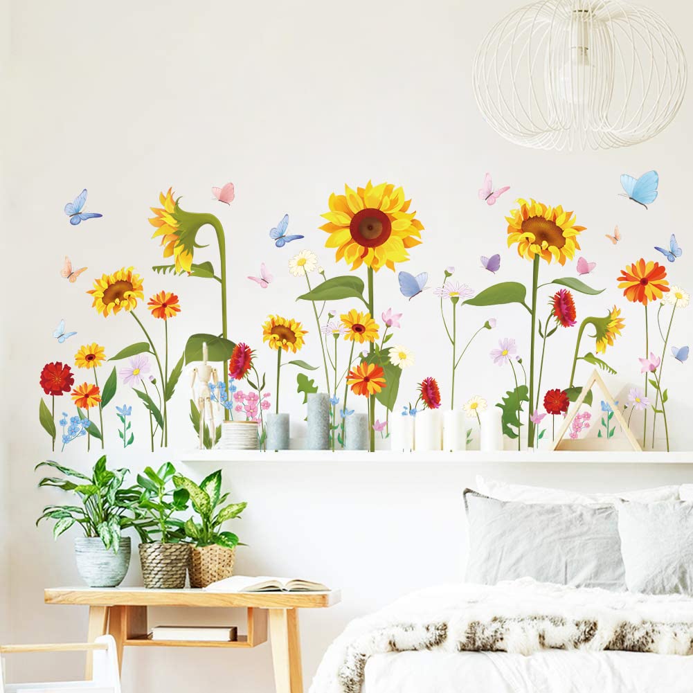 Runtoo Sunflower Butterfly Wall Stickers Garden Flower Wall Decals Bedroom Living Room Nursery Wall Decor — image 1
