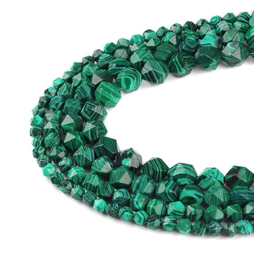 Ruilong AA+ Grade Faceted Beads Natural Stone Beads DIY Precious Gemstone Loose Strand Beads for Jewelry Making (Malachite, 8MM)