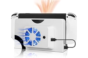 Switch OLED Cooling Fan for Nintendo Switch OLED, EEEKit Cooler Replacement for Switch OLED Dock with LED Blue Light, USB Powered Heat Dissipation Cooling Fan for NS OLED Dock Back Cover, White