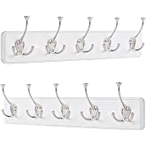 IBosins 2 Pack White Coat Rack Wall Mount, 17" Long with 5 Tri-Hooks | Wall Mounted Heavy Duty Metal Coat Hook Rail for Entryway, Closet, Bathroom, Coat, Jacket, Scarf, Towel, Hat