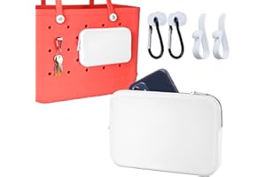 Raymall Silicone Zipper Pouch for Bogg Bag, Accessories Phone Holder for Bogg Bag, with 4 Key Hooks, Universal Zipper Wallet for Simple Modern Beach Tote, Fits All iPhone and Android Phones White