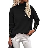 Rapbin Turtleneck Sweaters for Women 2026 Fall Winter Long Sleeve Knit Pullover High Low Hem Sweater with Metal Buttons