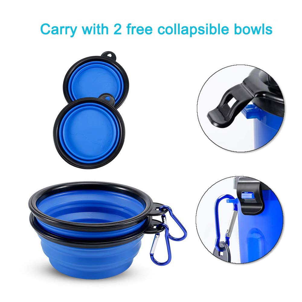 VIPpet Dog Travel Water Bottle Bowls Upgraded 2 in 1 Portable Dog Travel Water Dispenser with 2 Collapsible Silicone Bowls for Outdoor Walking Hiking Travelling