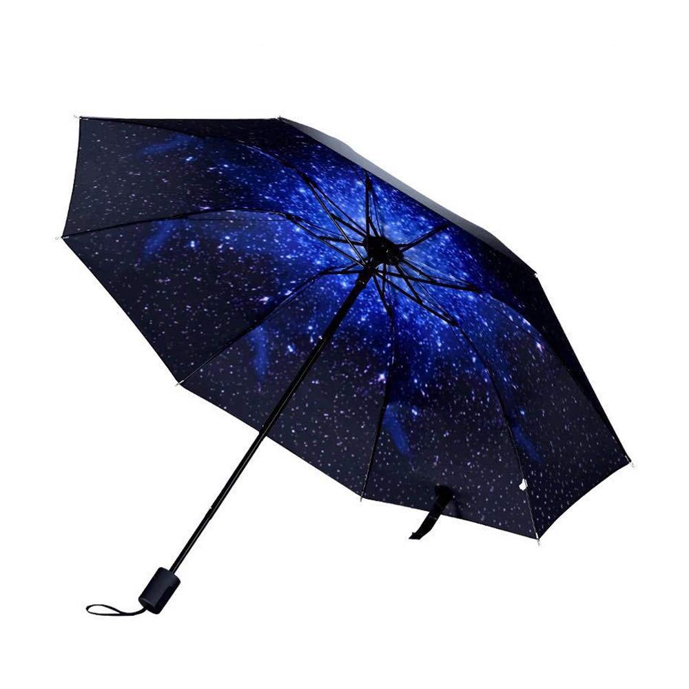 Hosoncovy Night Star Sky Folding Umbrella Double Layer Windproof Anti UV Sun Protection 100CM Compact Travel Umbrella for Women Men